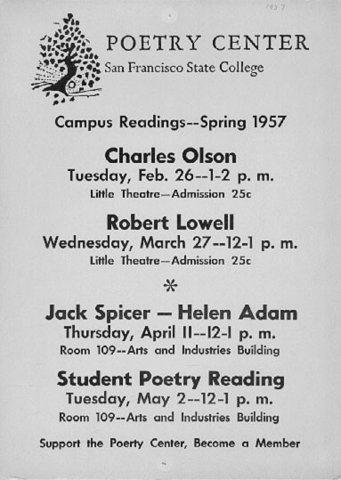 Poster for 1957 Spicer reading (and others)