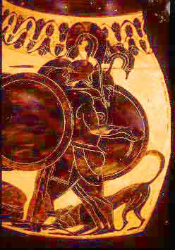 Geryon depicted on a vase, Harvard 1972.42, Attic black figure amphora, c. 550-530 B.C.