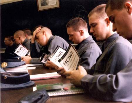 Cadets read Howl, February 19, 1991, Virginia Military Institute, Lexington, Virginia. Photo Copyright (c) Gordon Ball, 2006