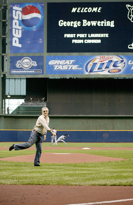 Bowering throwing out the first ball at Miller Stadium