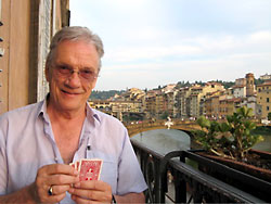 Bowering by the Arno, on his honeymoon with Jean. Photo: Jean Baird. Permission: Jean Baird.