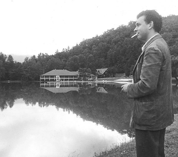 Black Mountain College dining hall with Lake Eden and Basil King, 1961